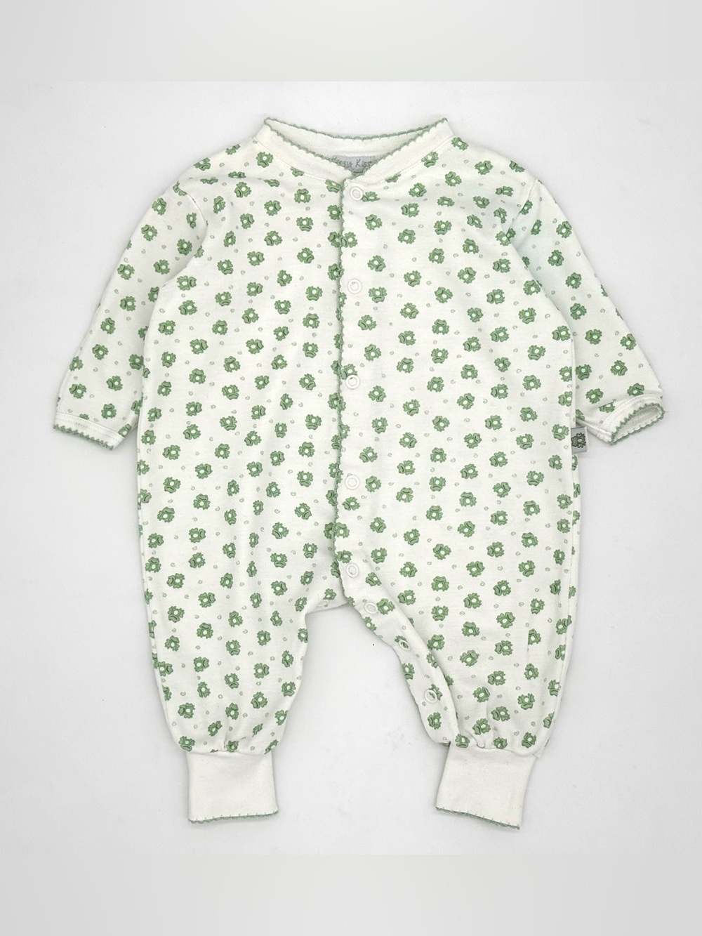GUC Kissy Kissy Frogs Pima Cotton Footless One-Piece Sleeper in White Green 3-6M